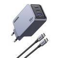 Ugreen X757 Nexode Pro Încărcător rapid GaN PD cu 3 porturi și cablu USB-C - 100W - Gri