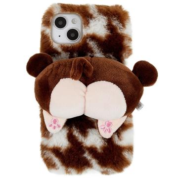 Husă TPU iPhone 14 Plus - 3D Plush Iarnă cu Blană - Maro Corgi