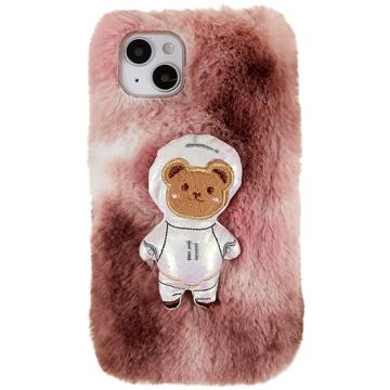 Husă TPU iPhone 14 Plus - 3D Plush Iarnă cu Blană - Urs Brun