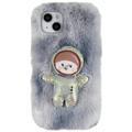 Husă TPU iPhone 14 Plus - 3D Plush Iarnă cu Blană - Gri Spaceman