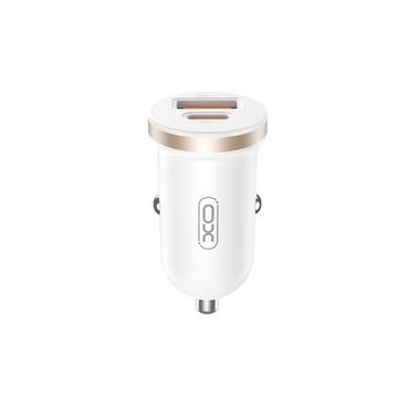 Încărcător auto rapid XO CC56 30W - PD3.0 USB-C, QC3.0 USB-A - Alb