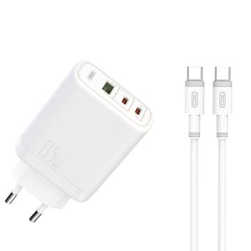 XO CE04 PD 65W încărcător USB-C - 2x USB-C, 1x USB-A - alb