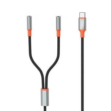 XO NB-R269B 2-in-1 cablu audio - USB-C / 2x3.5mm - 1.2m - Negru