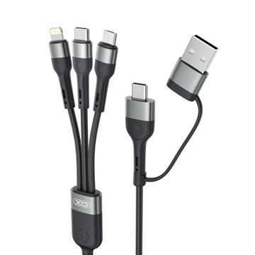 XO NB254 Cablu de încărcare 6 în 1 - USB-C, Lightning, MicroUSB, USB-A - 1.2m - Negru