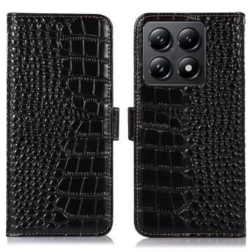 Husă Piele Portofel cu RFID Xiaomi 14T Pro - Crocodile - Negru