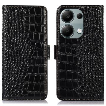 Husă Piele Portofel cu RFID Xiaomi Redmi Note 13 Pro 4G/Poco M6 Pro - Crocodile - Negru