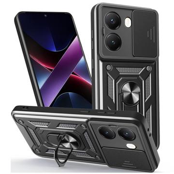 Husă Hibridă Xiaomi Redmi Turbo 4/Poco X7 Pro cu Inel Rotativ cu Ecran pentru Cameră - Negru