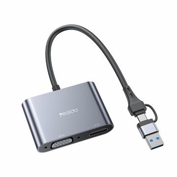 YESIDO HM15 USB / Type-C la VGA + HD Adaptor HDTV Adaptor pentru monitoare duble cu oglindire HDTV