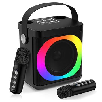 YS307 Home Karaoke Bluetooth Speaker RGB Light Loudspeaker cu 2 microfoane - negru