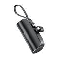 Yesido YP68 5000mAh Lightning Power Bank cu cablu USB-C și suport ascuns - Negru