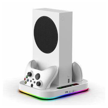 iPega PG-XBS012S Suport de răcire cu încărcare dublă a controlerului și lumină de fundal RGB pentru Xbox Series S