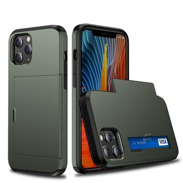 Husă Hibridă iPhone 12/12 Pro cu Slot Glisant pentru Card - Verde Army