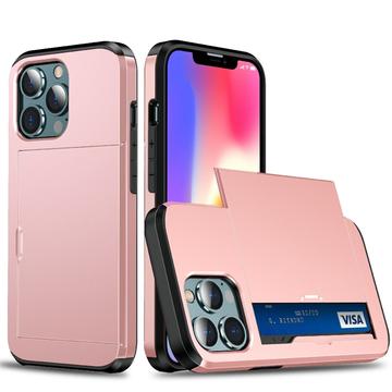 Husă Hibridă iPhone 13 Pro cu Slot Glisant pentru Card - Auriu Roze