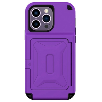 Husă Hibrid iPhone 14 Pro - Oglindă Ascunsă și Slot Card - Violet