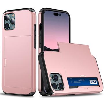 Husă Hibridă iPhone 14 Pro cu Slot Glisant pentru Card - Auriu Roze