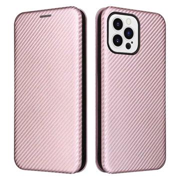 Husă Flip iPhone 14 Pro Max - Fibră de Carbon - Auriu Roze