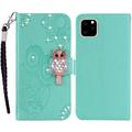 iPhone 14 Pro Max Bufniță Owl Rhinestone portofel caz - Cyan