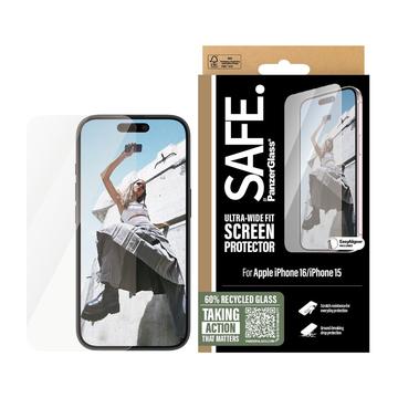 Protector de ecran din sticlă temperată iPhone 15/16 PanzerGlass Safe Ultra-Wide Fit - 9H - Transparent