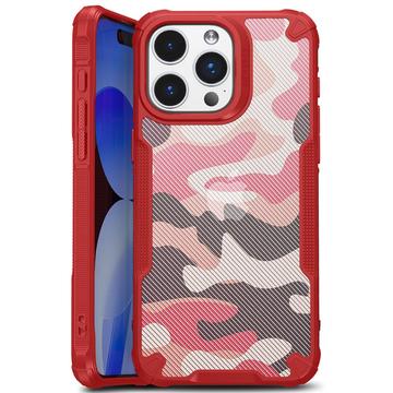 Husă Hibrid iPhone 15 - Anti-Shock - Camuflaj - Roșu