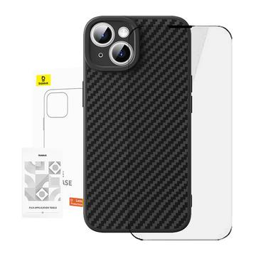 iPhone 15 Baseus Baseus Sintetic Fiber Case + Protector de ecran din sticlă călită