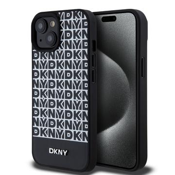 Husă iPhone 15 DKNY DKNY Repeat Pattern Bottom Stripe - Compatibil MagSafe - Negru