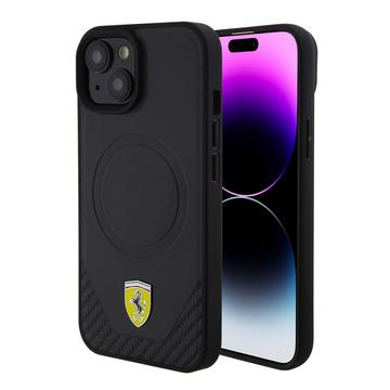 Husă Mag iPhone 15 Ferrari Carbon Metal Logo - Negru