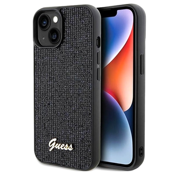 Husă iPhone 15 - Guess Disco Metal Script Logo - Negru