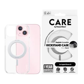 Husă iPhone 15 PanzerGlass Care Kickstand - compatibil MagSafe - Argint