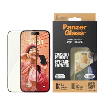 Protector de ecran iPhone 15 PanzerGlass EyeCare Ultra-Wide Fit EasyAligner - Marginea Neagră