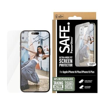 Protector de ecran din sticlă temperată iPhone 15 Plus/16 Plus PanzerGlass Safe Ultra-Wide Fit - 9H - Transparent