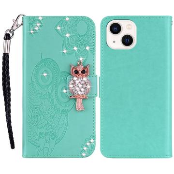 iPhone 15 Plus Bufniță Owl Rhinestone portofel caz