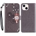 iPhone 15 Plus Owl Owl Rhinestone Wallet Case - Gri