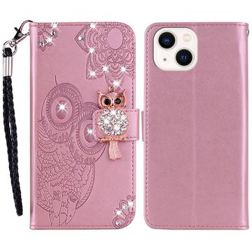 iPhone 15 Plus Owl Owl Rhinestone Wallet Case