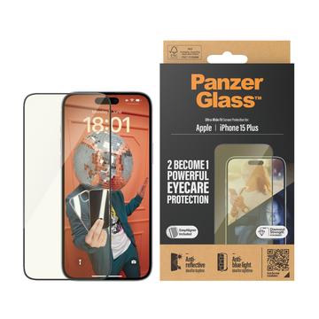 Protector de ecran iPhone 15 Plus PanzerGlass EyeCare Ultra-Wide Fit EasyAligner - Marginea Neagră