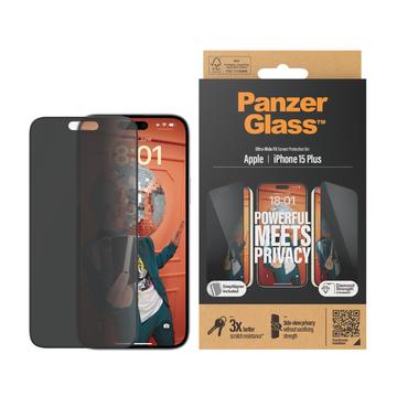 Geam Protecție Ecran iPhone 15 Plus - PanzerGlass Ultra-Wide Fit Privacy EasyAligner - Marginea neagră