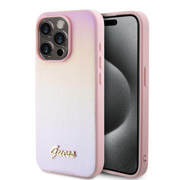 Husă Hybrid iPhone 15 Pro Guess Iridescent Metal Script - Roz