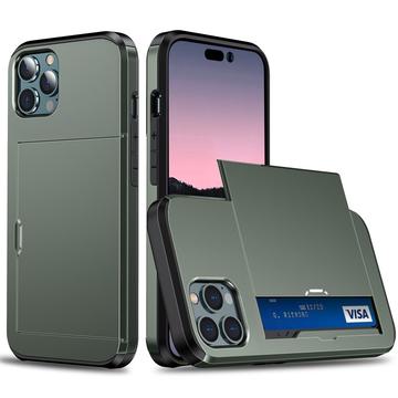 Husă Hibridă iPhone 15 Pro cu Slot Glisant pentru Card - Verde Army