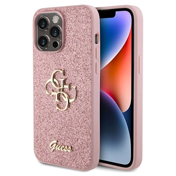 Husă iPhone 15 Pro Max - Guess Fixed Glitter 4G Metal Logo - Roz