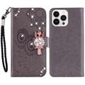 iPhone 15 Pro Max Owl Owl Rhinestone Wallet Case - Gri