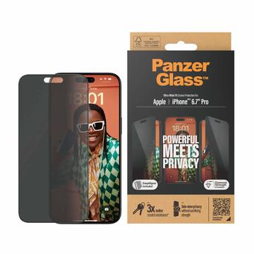 Geam Protecție Ecran iPhone 15 Pro Max - PanzerGlass Ultra-Wide Fit Privacy EasyAligner - Marginea neagră