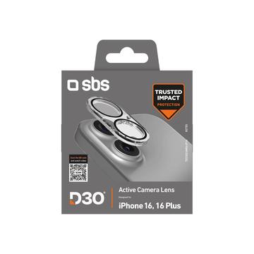 iPhone 16/16 Plus SBS Active D3O Protector pentru obiectivul camerei - Transparent / Negru