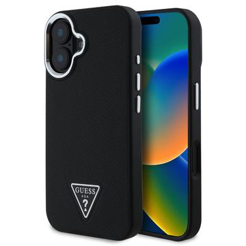 Husă iPhone 16 Guess Grained Triangle Logo - compatibilă cu MagSafe - Negru