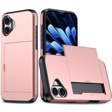 Husă Hibridă iPhone 16 cu Slot Glisant pentru Card - Auriu Roze