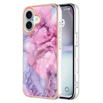 Husă TPU iPhone 16 - Model de Marmură IMD Galvanizat - Albastru / Roz