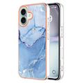 Husă TPU iPhone 16 - Model de Marmură IMD Galvanizat - Albastru