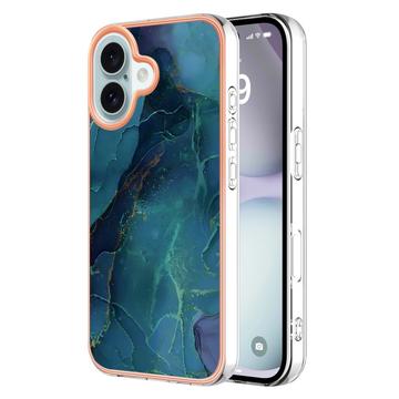 Husă TPU iPhone 16 - Model de Marmură IMD Galvanizat - Verde