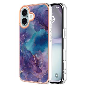 Husă TPU iPhone 16 - Model de Marmură IMD Galvanizat - Violet