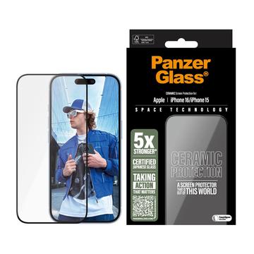 Protecție de ecran iPhone 16/15 PanzerGlass Ceramic Protection Ultra-Wide Fit EasyAligner - 9H - Marginea neagră