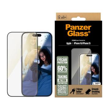 Protector de ecran iPhone 16/15 PanzerGlass EyeCare Ultra-Wide Fit EasyAligner - Marginea Neagră