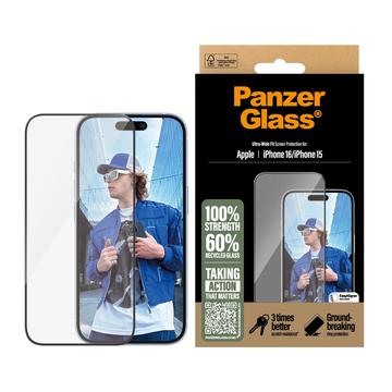 Geam Protecție Ecran - 9H - iPhone 16/15 - PanzerGlass Ultra-Wide Fit EasyAligner - Marginea neagră